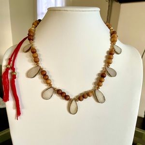Sandalwood bead & druzy adjustable necklace
